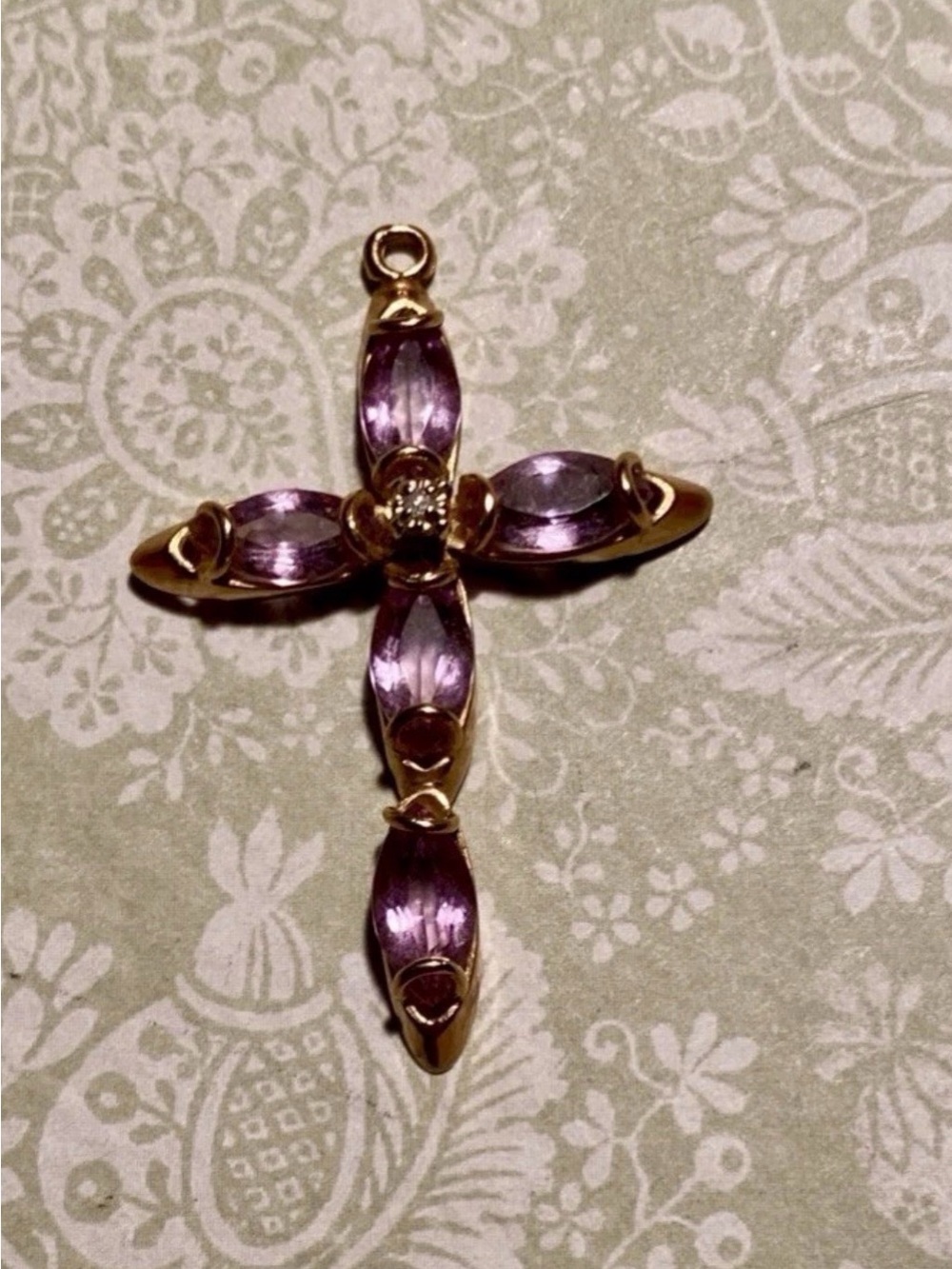 Vintage Gold Marquise Amethyst Cross Pendant Heirloom